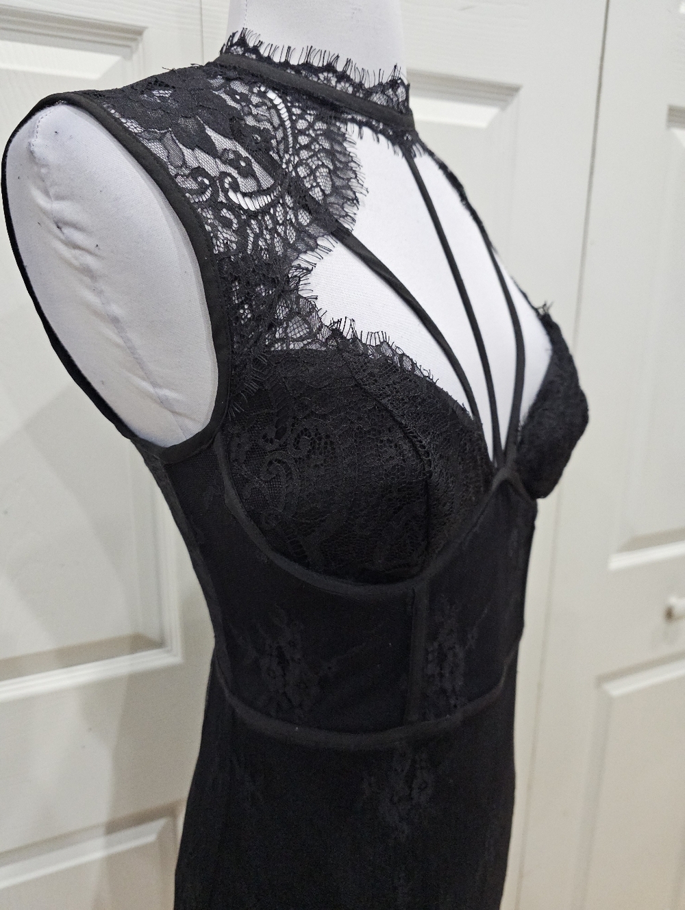 Vintage Y2K Goth Witchy Sexy Bebe Strappy Lace Corset Little Black Dress 00 XXS - Picture 7 of 16
